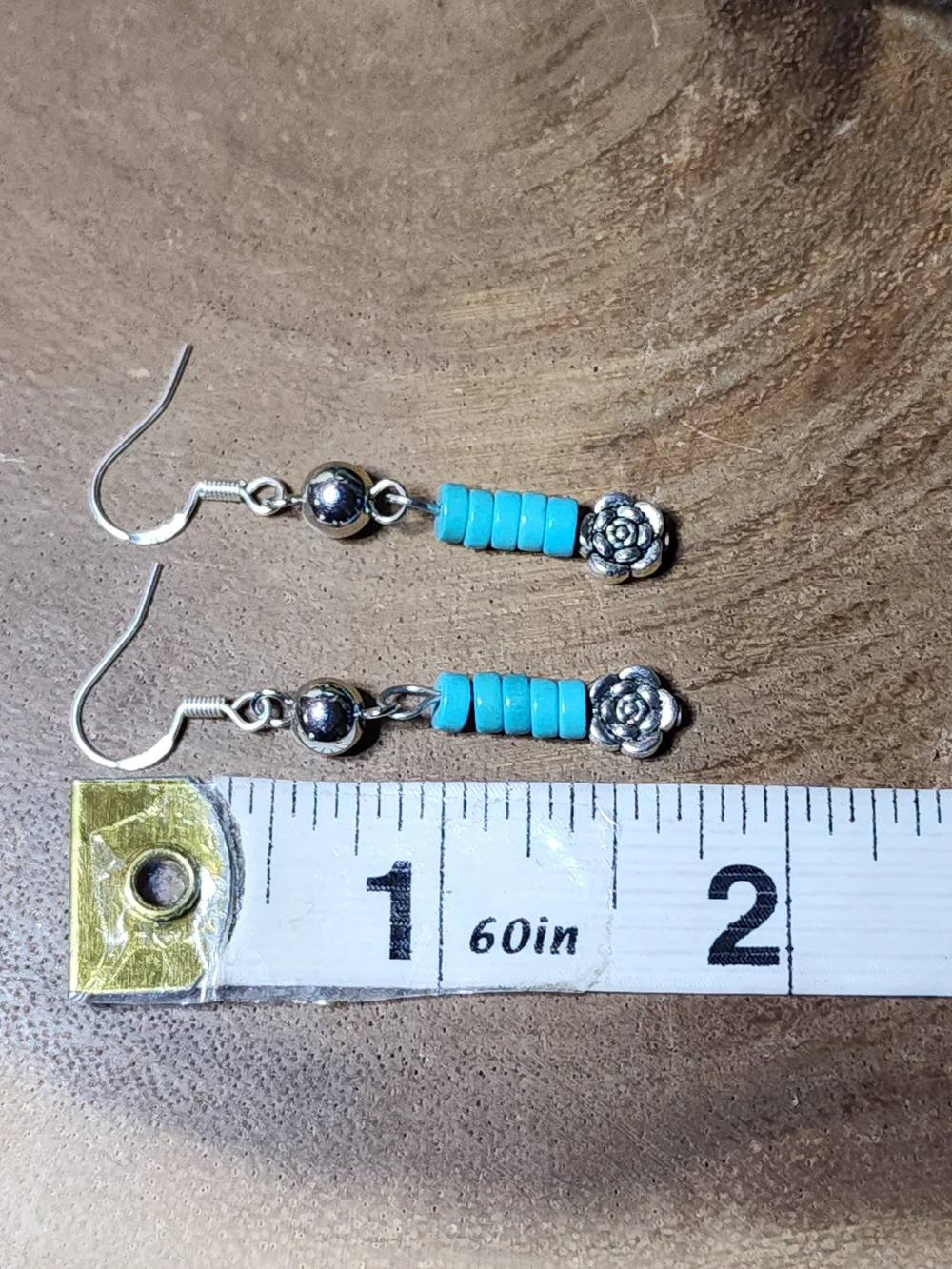 Hand Crafted Dangle Earrings With Silver Toned Balls & Faux Turquoise Beads